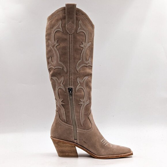 Dolce Vita Women Samsin Western Cowgirl Light Beige Suede Tall Boots Size 5 - Picture 8 of 10